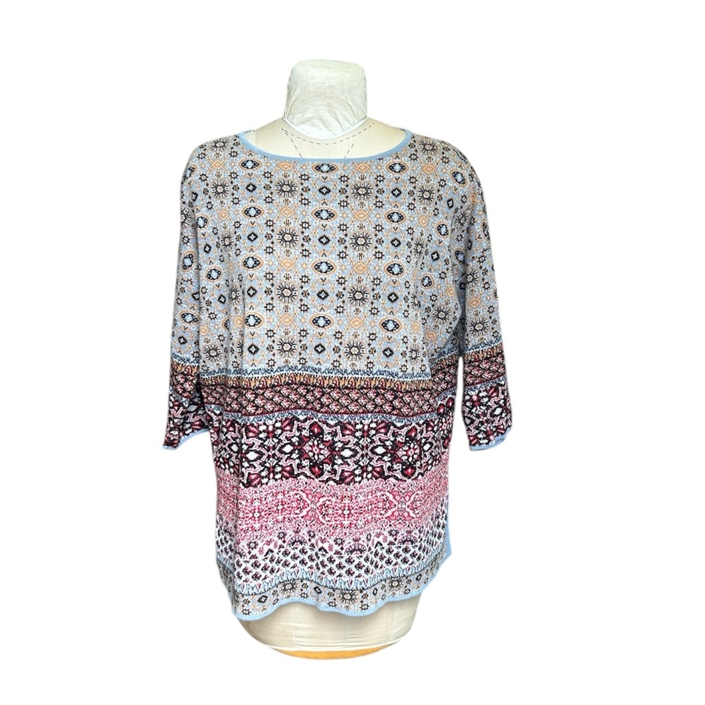 J. Jill Linen Blend Aztec Fair Isle Geometric Sweater Lightweight Colorful M